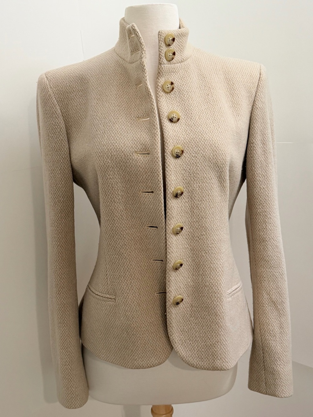 Ralph Lauren Beige Wool Blend Military Equestrian Jacket Size 10